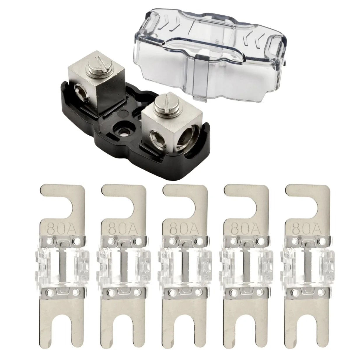 The Wires Zone The Wires Zone MANLFH-48 4-8 Gauge Mini ANL Fuse Holder 80A 5 Pack — product photo