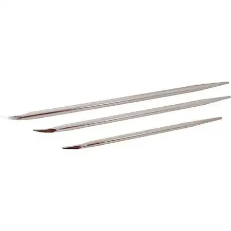 Three nickel-plated pinch bars, 18 24 30 inches, in plastic tray