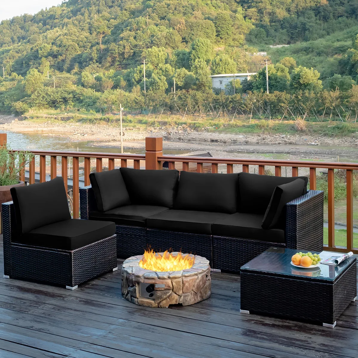 Costway Costway 5PCS Patio Rattan Furniture Set Black — product photo