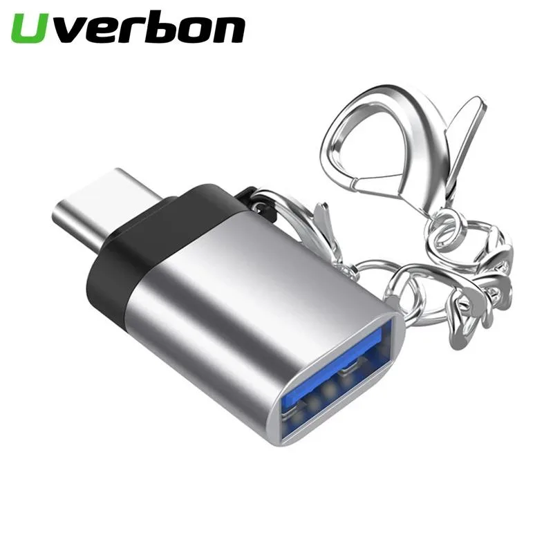 USB-C male to USB-A female OTG adapter cable, compact inline design, matte black finish