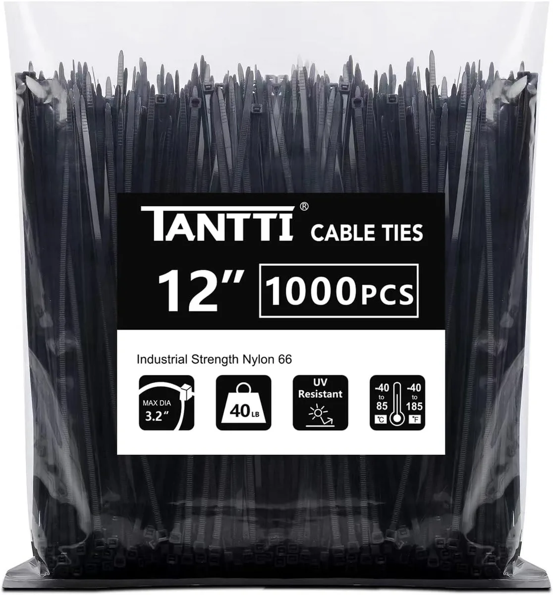 Ennovor Ennovor 12 inch Black Cable Ties 1000 pack 40lb — product photo