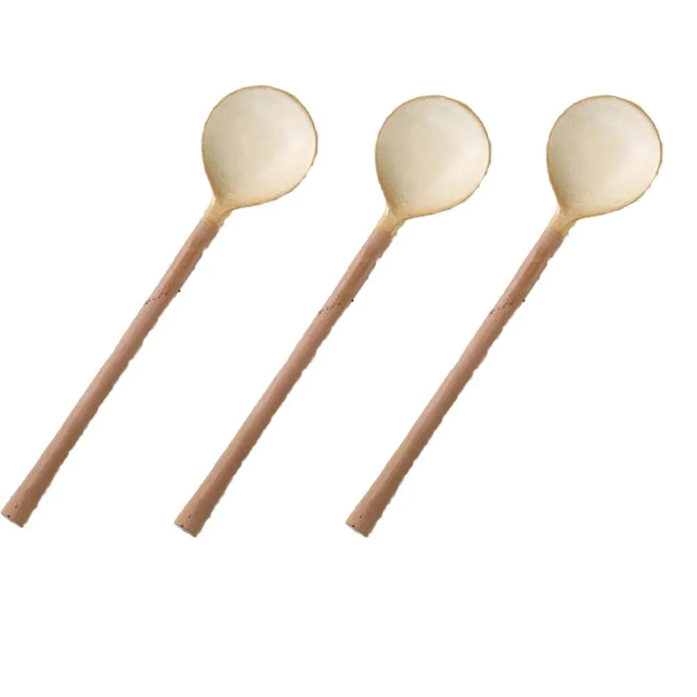Three brown ceramic spoons with retro design, 4.5 inches long, matte finish, pack of three