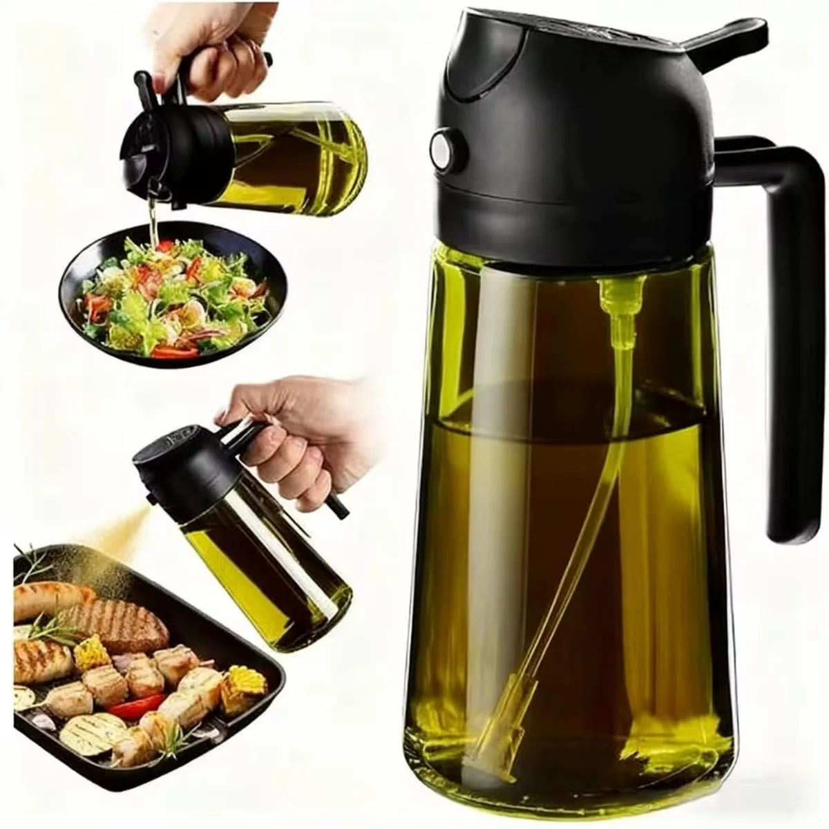  470ml Glass Oil Dispenser Sprayer Pourer 2-in-1 Green — product photo