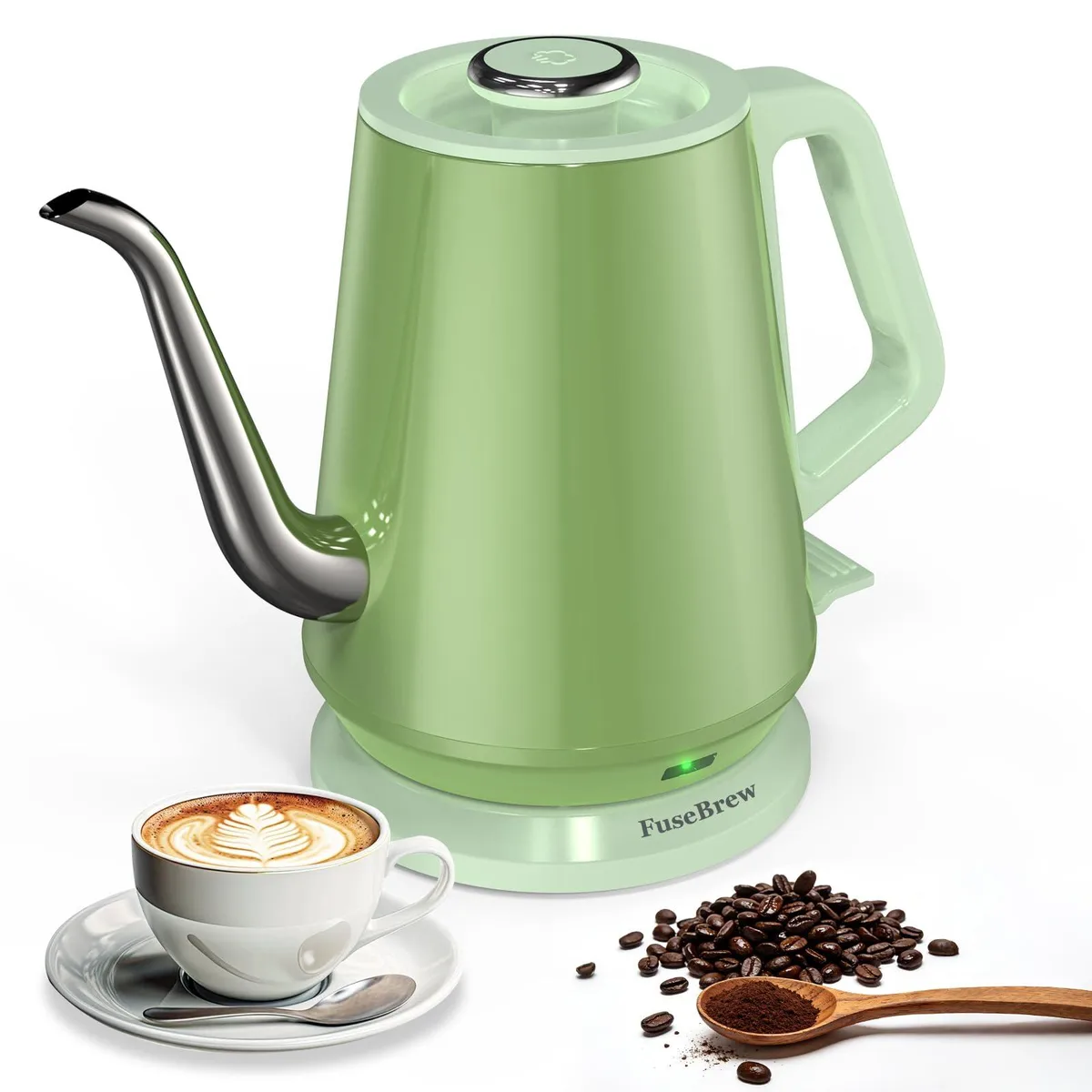 Green gooseneck electric kettle 0.8L stainless steel precision spout