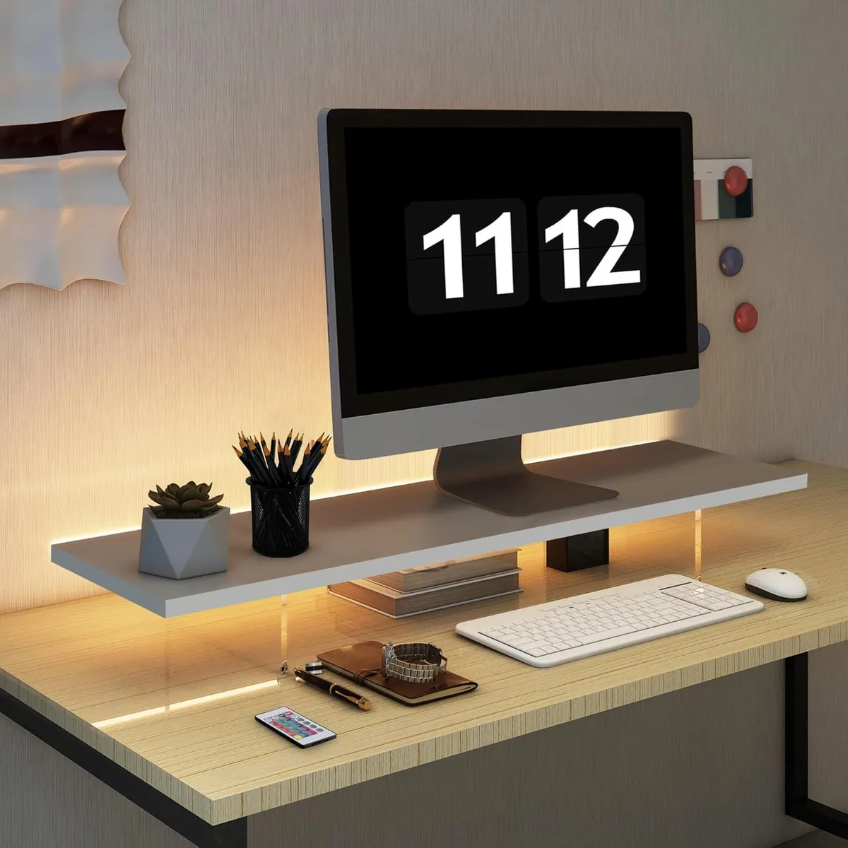 PISKEKAT PISKEKAT Monitor Stand Riser Wood Acrylic LED 31.5" 66lbs — product photo