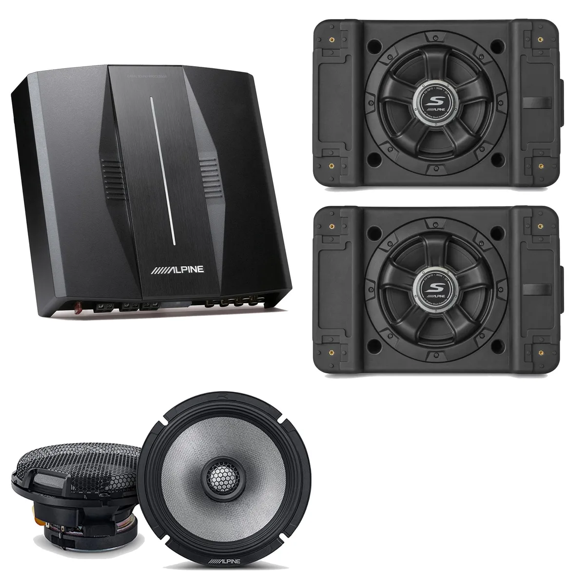 Alpine Alpine PXE-C80-88 OPTIM8 8-Channel Amplifier with 2x SS-SB10 10" Subwoofer and R2-S65 6.5" Speakers — product photo