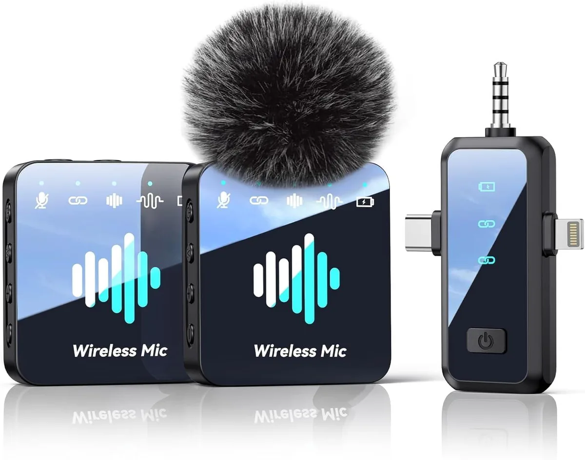 Small black wireless microphone with clip, lightweight at 0.132 kg