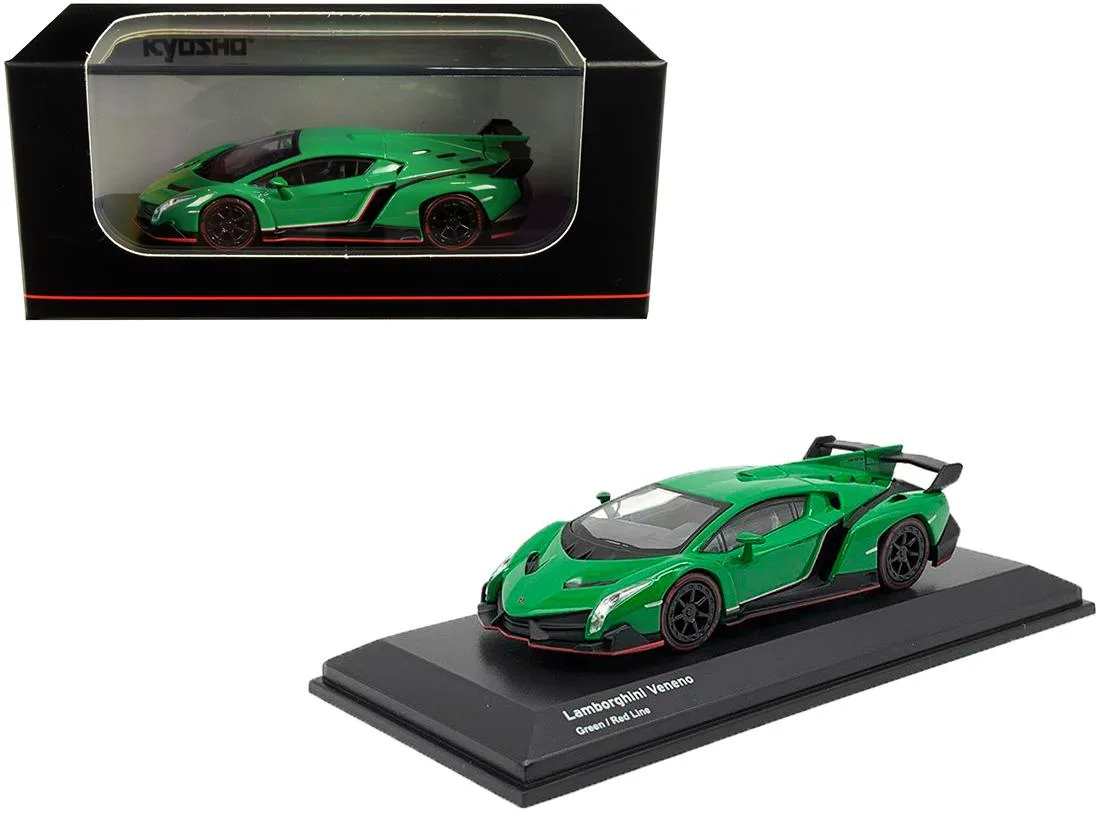 KYOSHO KYOSHO Lamborghini Veneno Green with Red Line 1/64 Diecast Car — product photo