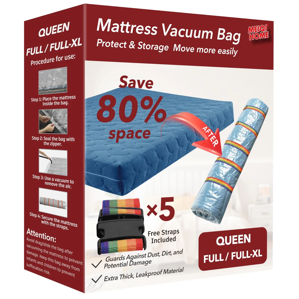  MEIQIHOME MQQ Queen/Full/Full-XL Mattress Vacuum Bag Maroon 78.7" x 98.4 — product photo