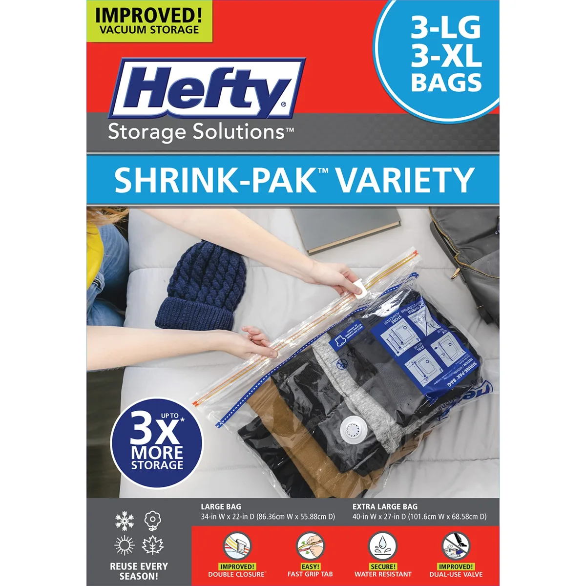  Shrink-Pak Vacuum Storage Bags 3 Large 3 XL — product photo