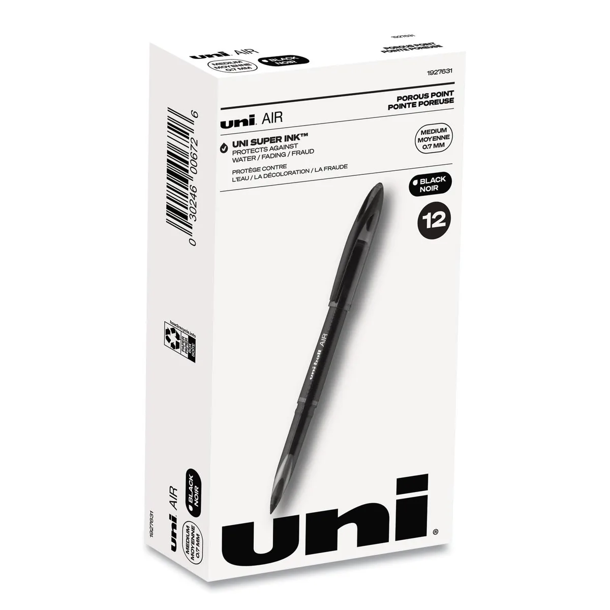 uni-ball uni-ball 1927631 Air Porous Rollerball Pen 0.7 mm Black Dozen — product photo