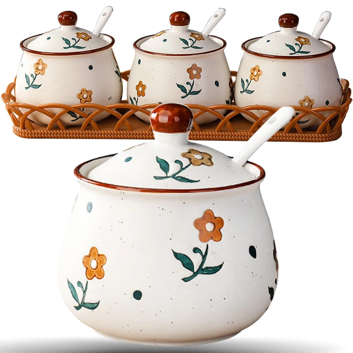DNBeffulgent DNBeffulgent 3-Piece Ceramic Condiment Jar Set 300 ml Yellow Flower — product photo