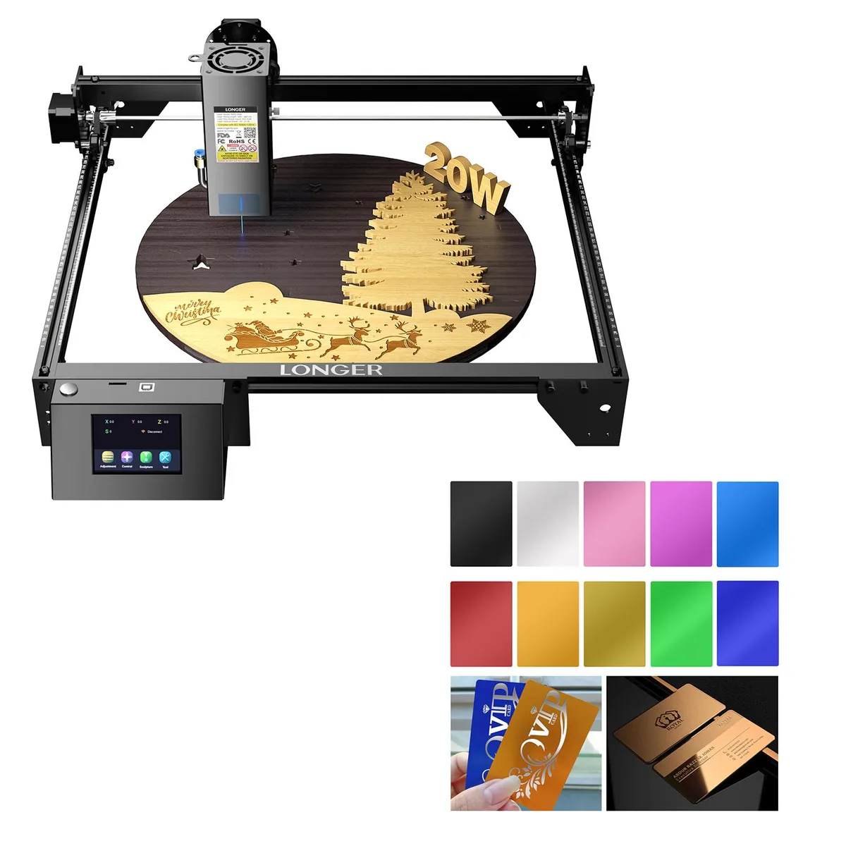 LONGER LONGER RAY5 20w Laser Engraver with 100 Business Cards 10 Colors — product photo