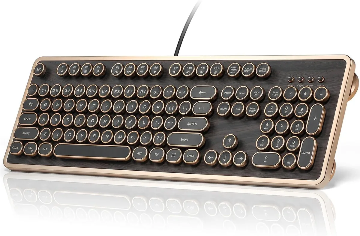 TUKO TUKO RK104 Retro Mechanical Gaming Keyboard 104 Keys Wood Grain Green Linear Switches — product photo