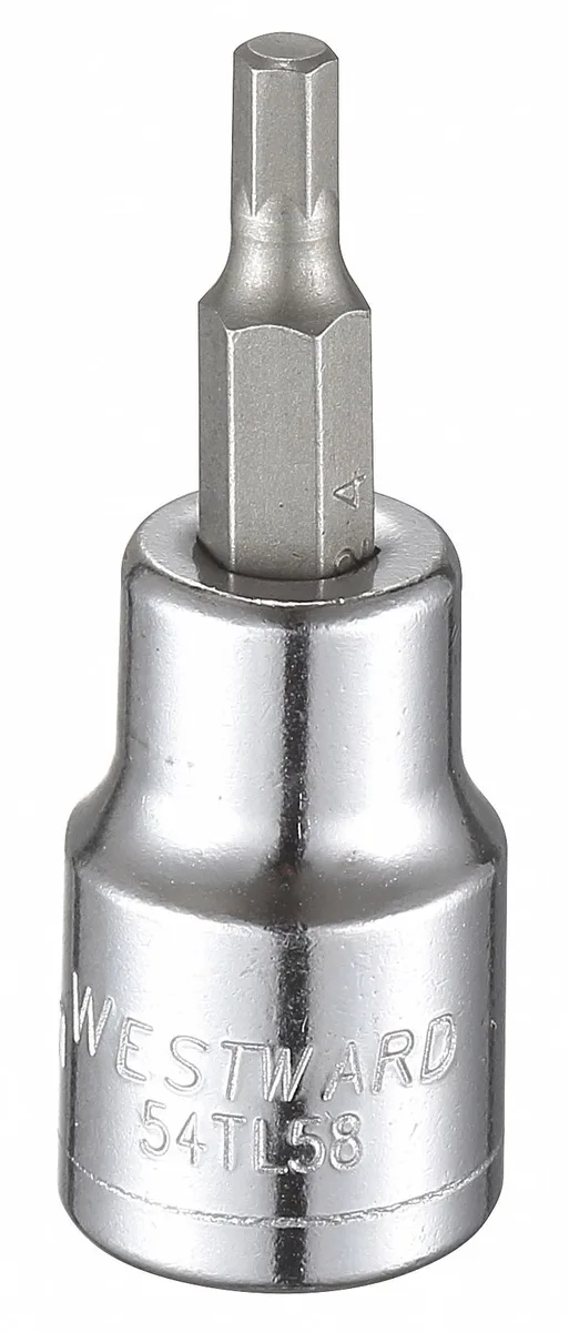 Westward 4mm hex socket bit, polished chrome finish, 3/8 inch drive