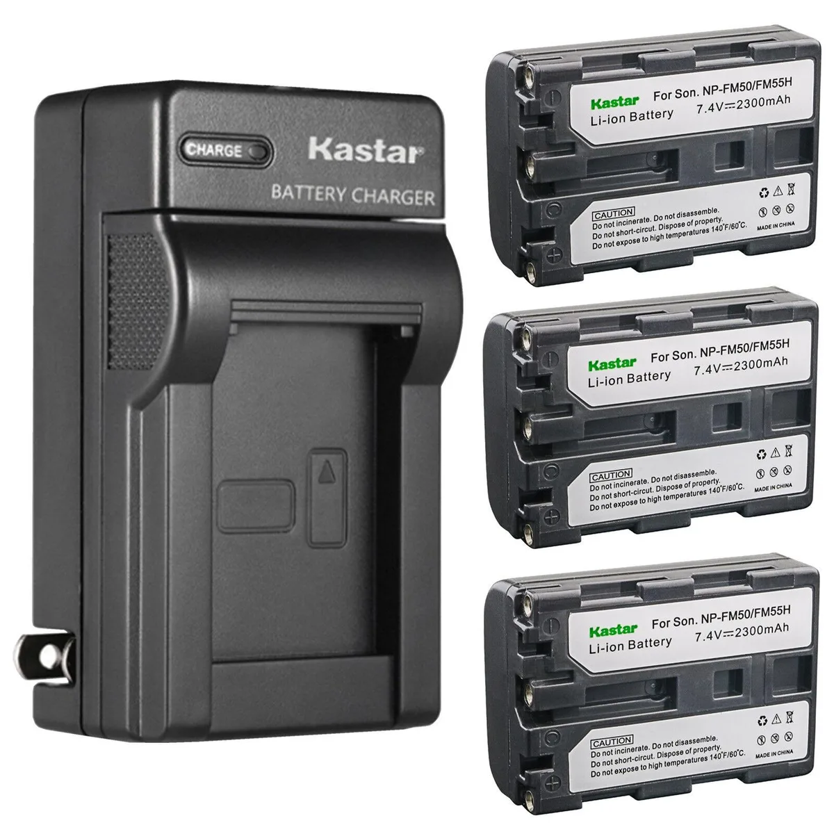 Kastar Kastar NP-FM50 3-Pack Battery &amp; AC Wall Charger for Sony DCR-TRV25/30/33/38/39/40/50/60/70/75/80/116 — product photo