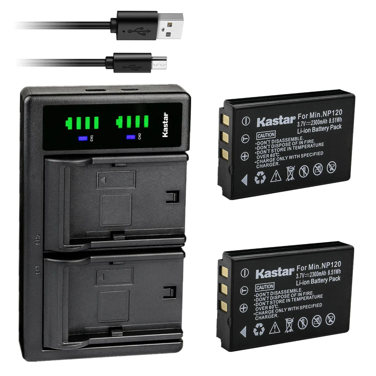 Kastar Kastar NP-120 2300mAh 2-pack with LTD2 dual USB charger — product photo
