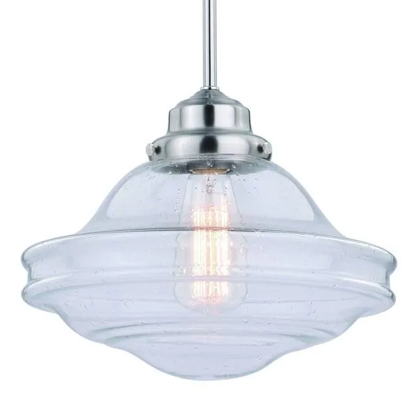 Vaxcel Vaxcel Huntley P0268 1-Light Satin Nickel Farmhouse Schoolhouse Pendant Clear — product photo