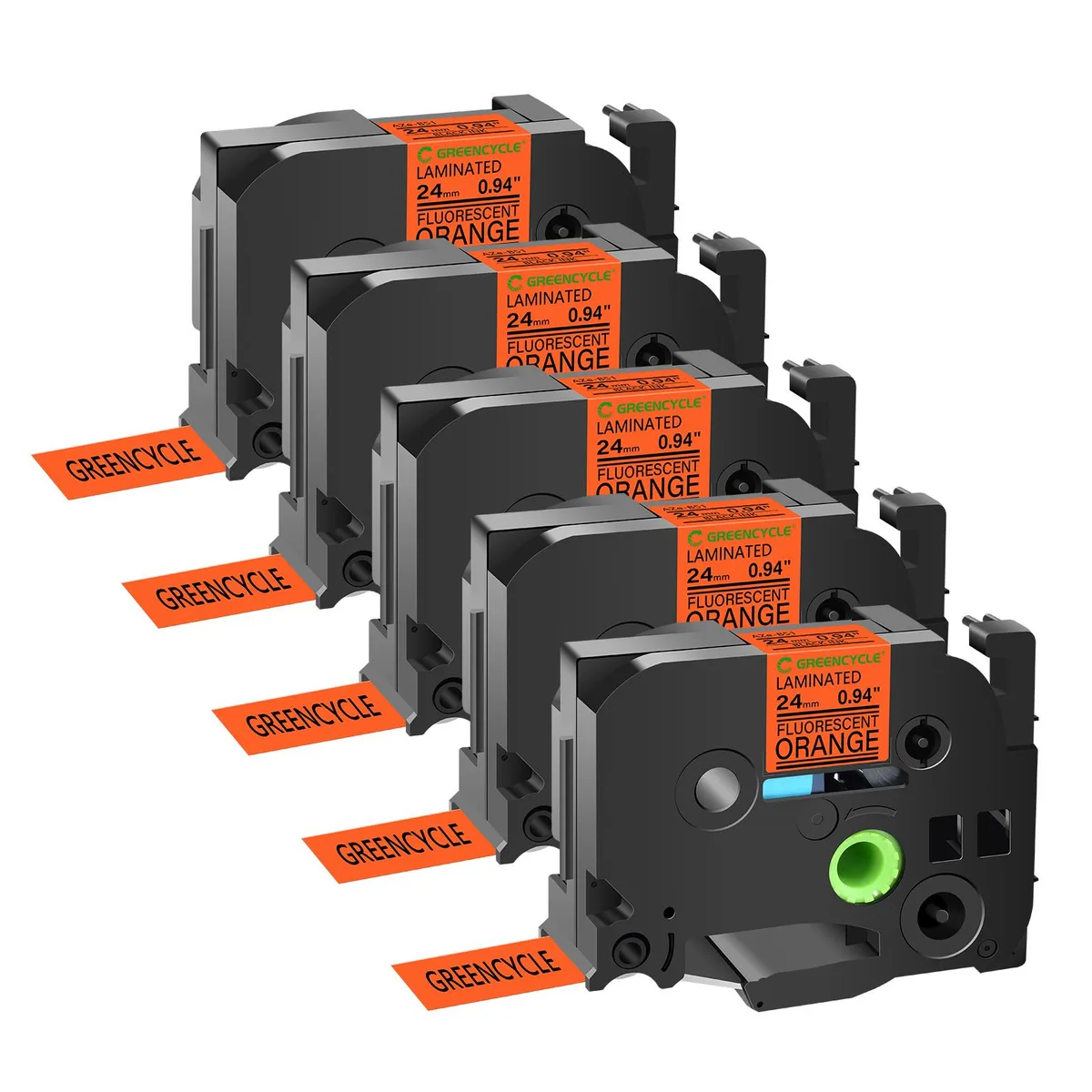 GREENCYCLE GREENCYCLE TZe-B51 label 24mm Black on Fluorescent Orange 5 pack — product photo