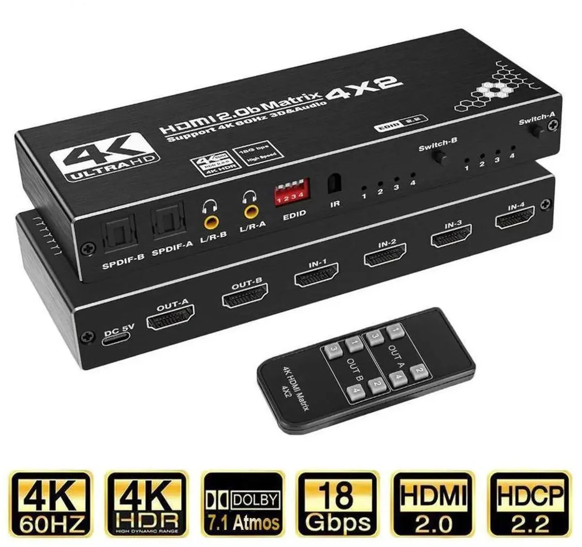 SMUGDESK SMUGDESK 4x2 HDMI Matrix Switch 4K@60Hz HDMI 2.0b HDCP 2.2 — product photo