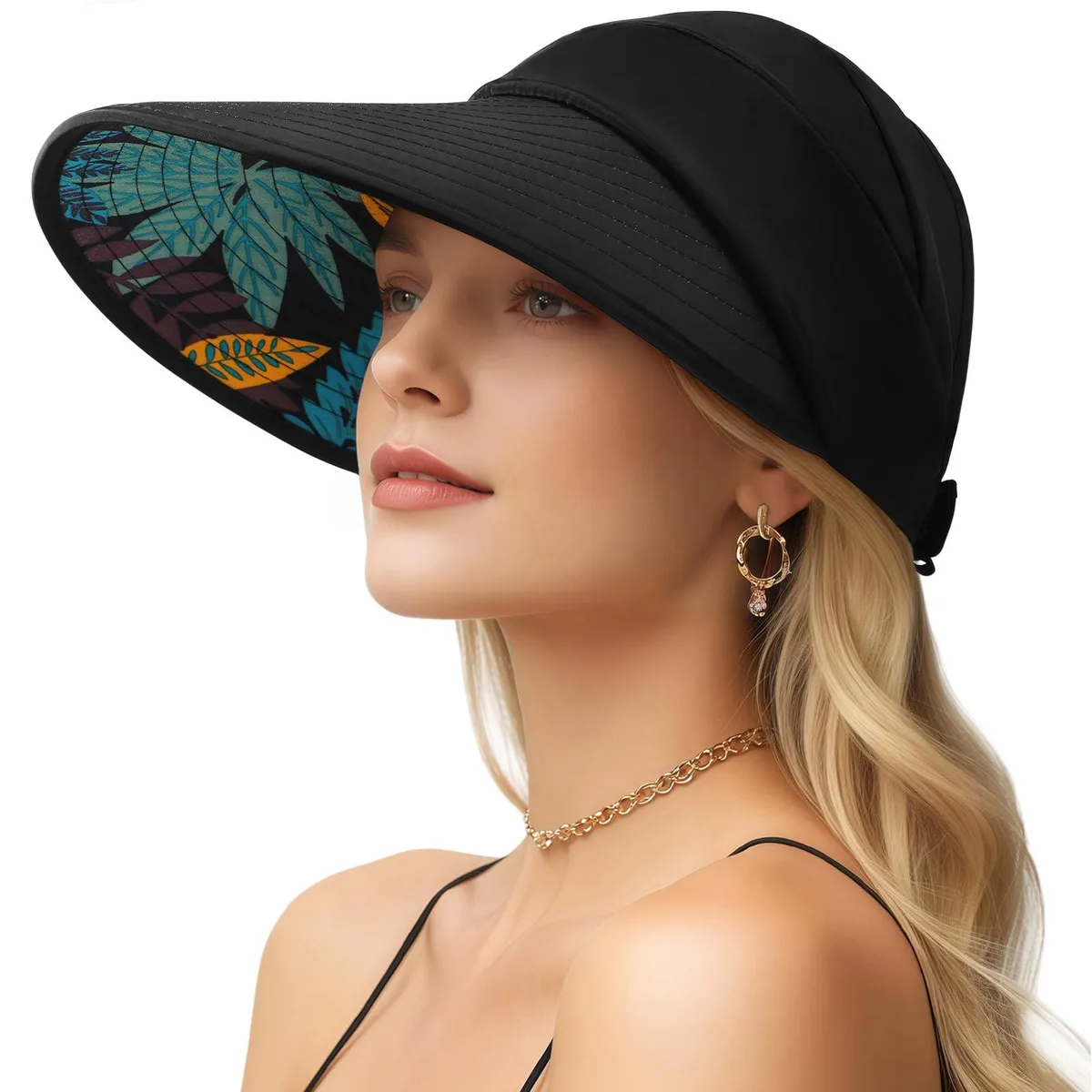  Sun Visor Hat Black 4.75" Brim UPF 50+ 58-60cm — product photo