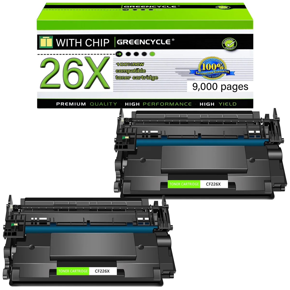 GREENCYCLE GREENCYCLE CF226X High Yield Toner Cartridge 2-Pack Black 9000 Pages — product photo