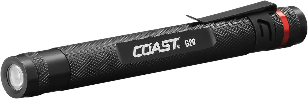 Black aluminium penlight with adjustable pocket clip, 54 lumens output