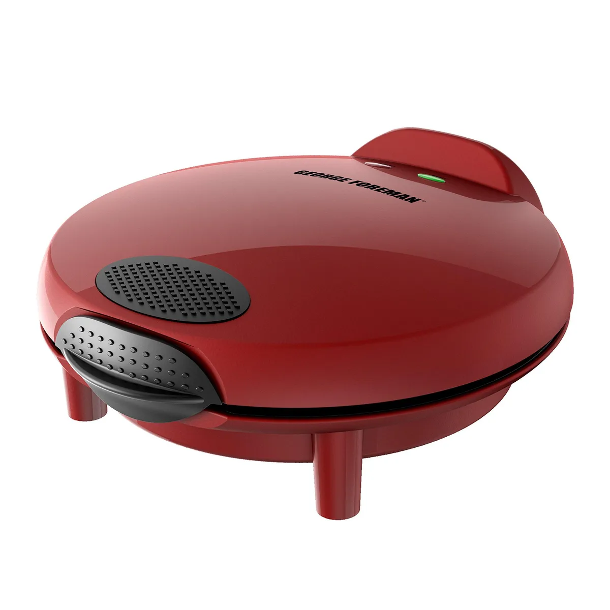 Red electric quesadilla maker, 10 inch nonstick plates, compact clamshell design