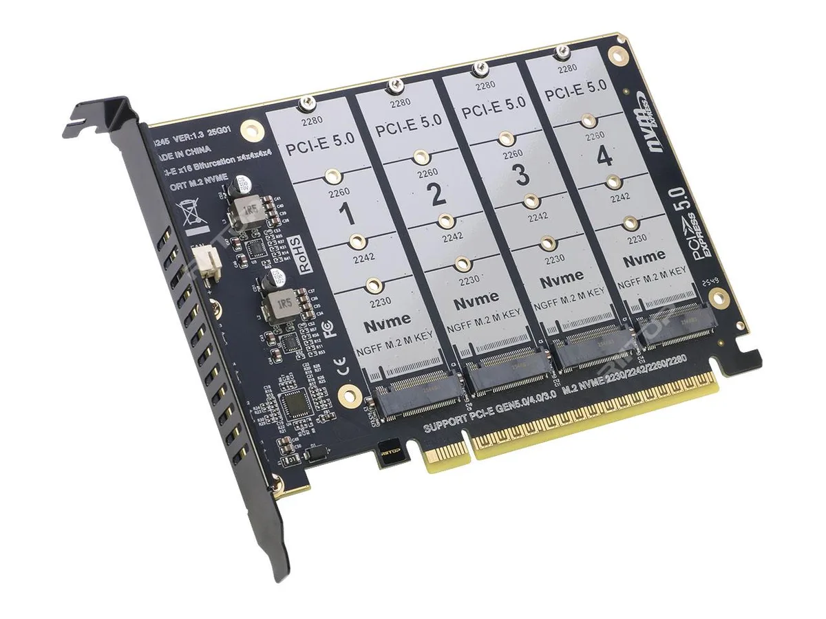 RIITOP RIITOP Quad M.2 NVMe PCIe x16 Bifurcation Adapter expansion card — product photo