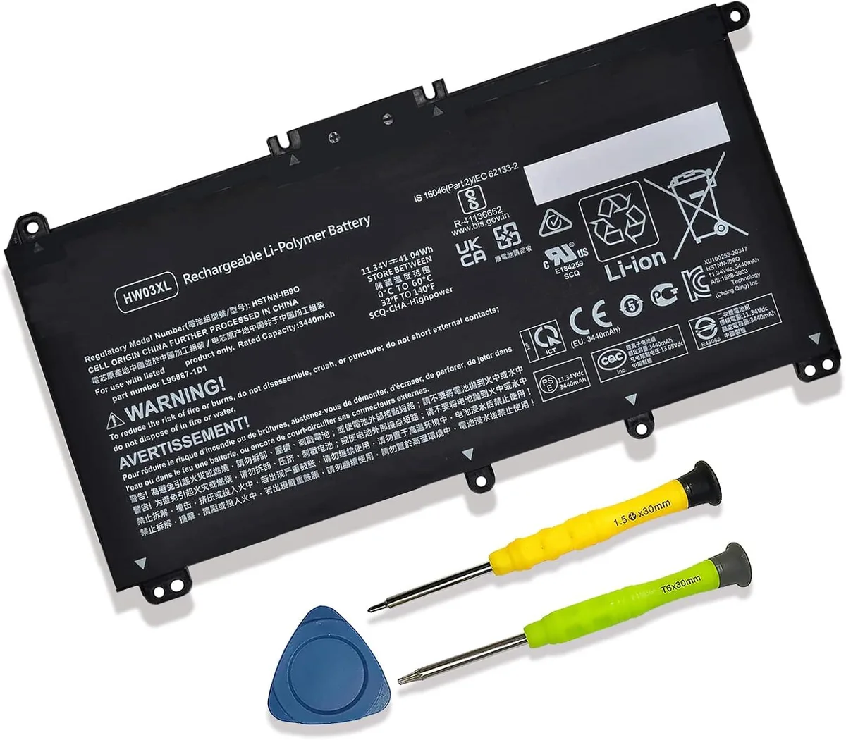 TAURKENAM TAURKENAM HW03XL 11.34V 41.04Wh 3440mAh 3-cell laptop battery — product photo