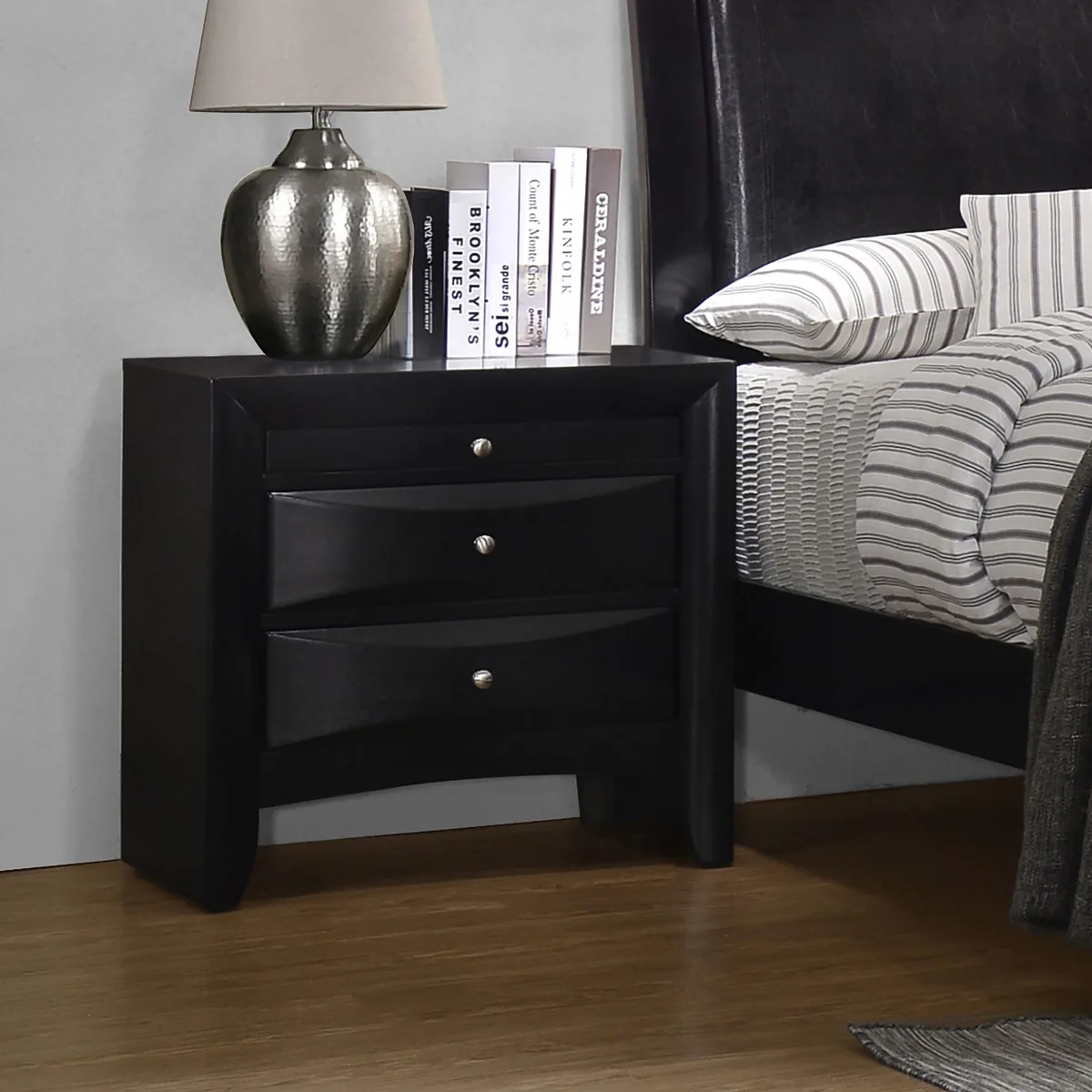 tuphen tuphen Vollenhove Black 2-Drawer Nightstand with Pull-out Tray — product photo