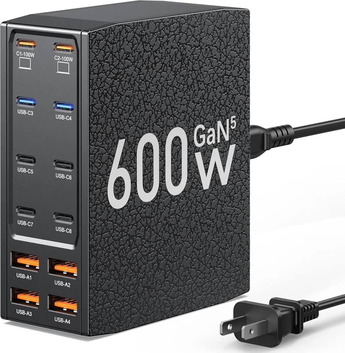 Mydours Mydours 600W 12-Port USB Charger 8 USB-C 4 USB-A Dual 100W PD Black — product photo
