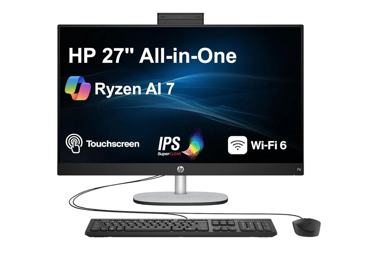 HP HP 27 All-in-One PC 27" Touchscreen IPS FHD Ryzen AI 7 350 32GB DDR5 2TB PCIe SSD — product photo