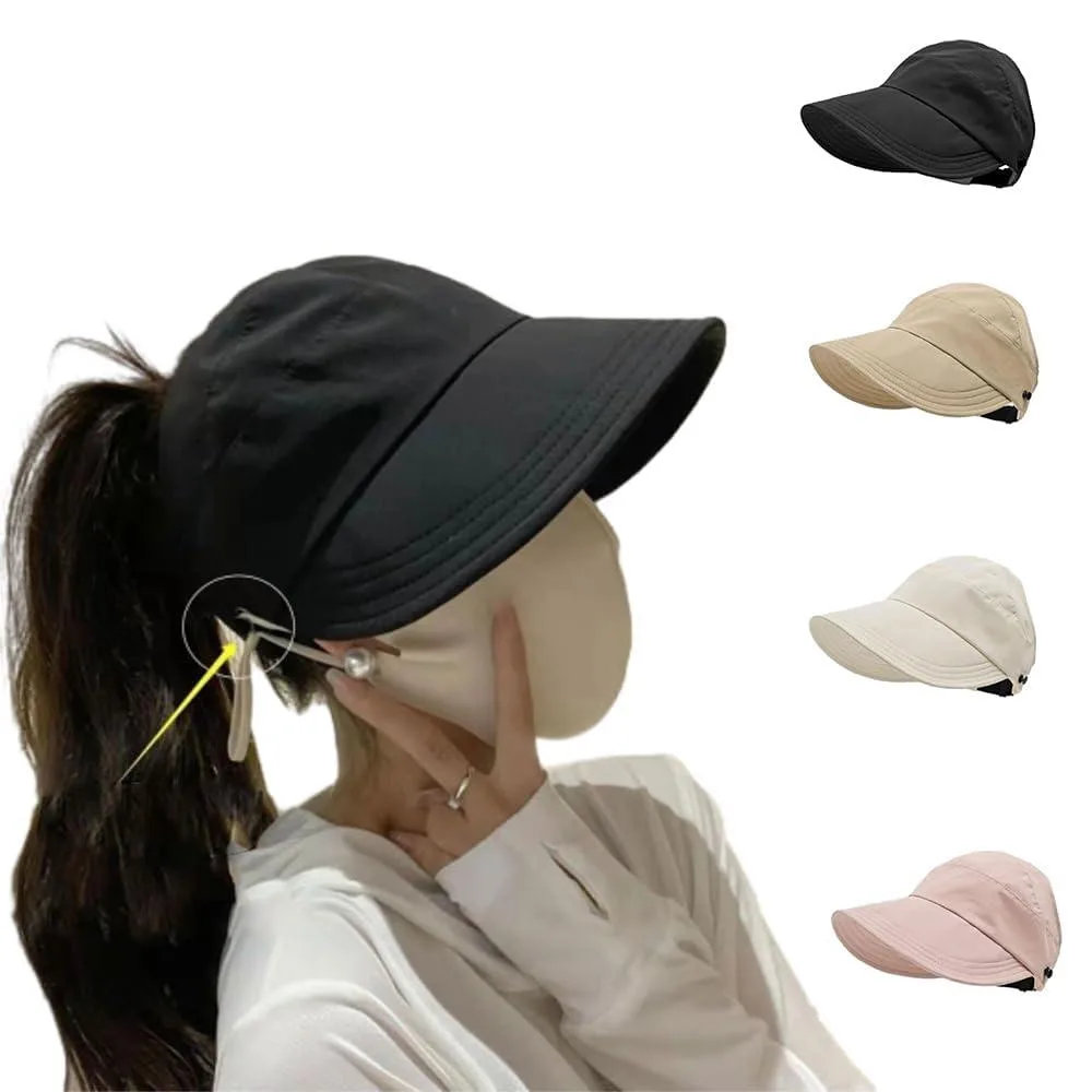 Sun Hat Wide Brim UV Protection Hollow Top Packable Visor Black — product photo