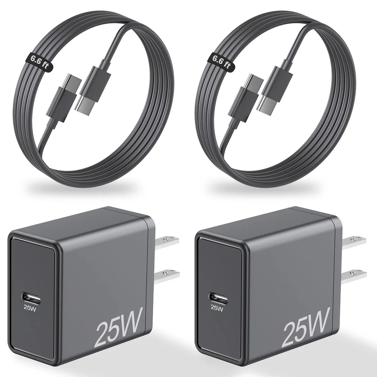  WORSORS FXYJ-AD251C 25W USB C charger 2-pack with 6.6ft cables — product photo