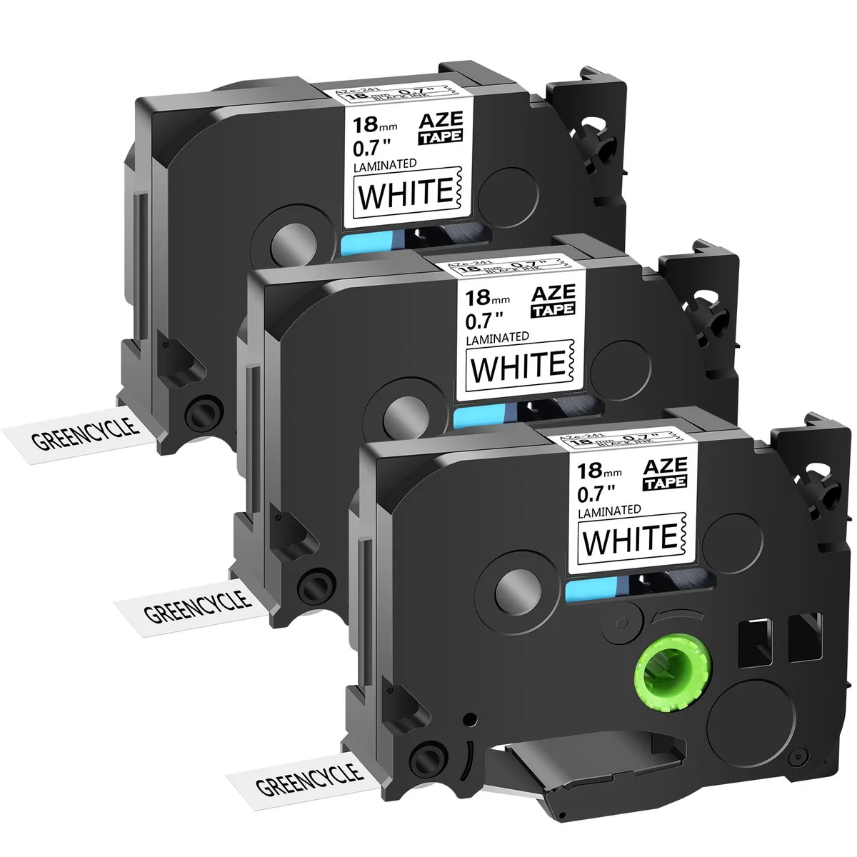 GREENCYCLE GREENCYCLE AZE-241 18mm black on white label 3 pack — product photo