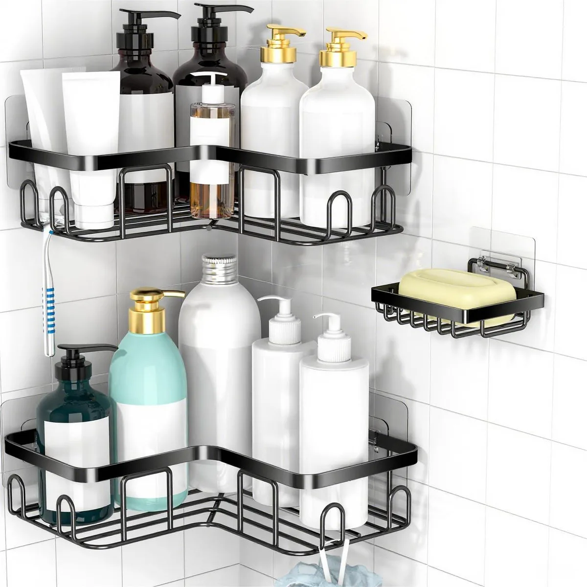  Moforoco JLJ001 bath storage 3-pack stainless steel corner shelf 24 cm 22 lb adhesive — product photo