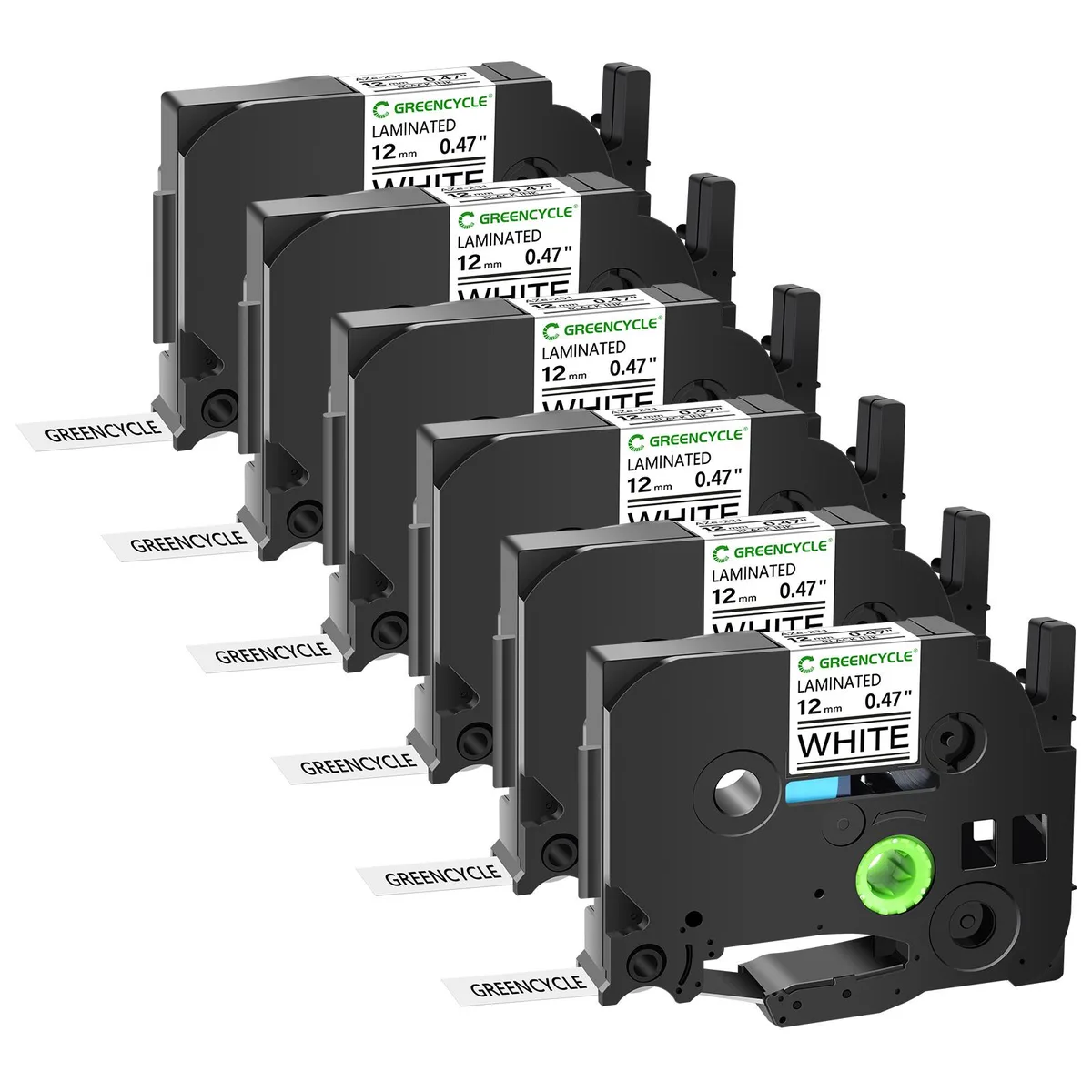 GREENCYCLE GREENCYCLE TZe-231 12mm Black on White Laminated Tape 6 Pack — product photo