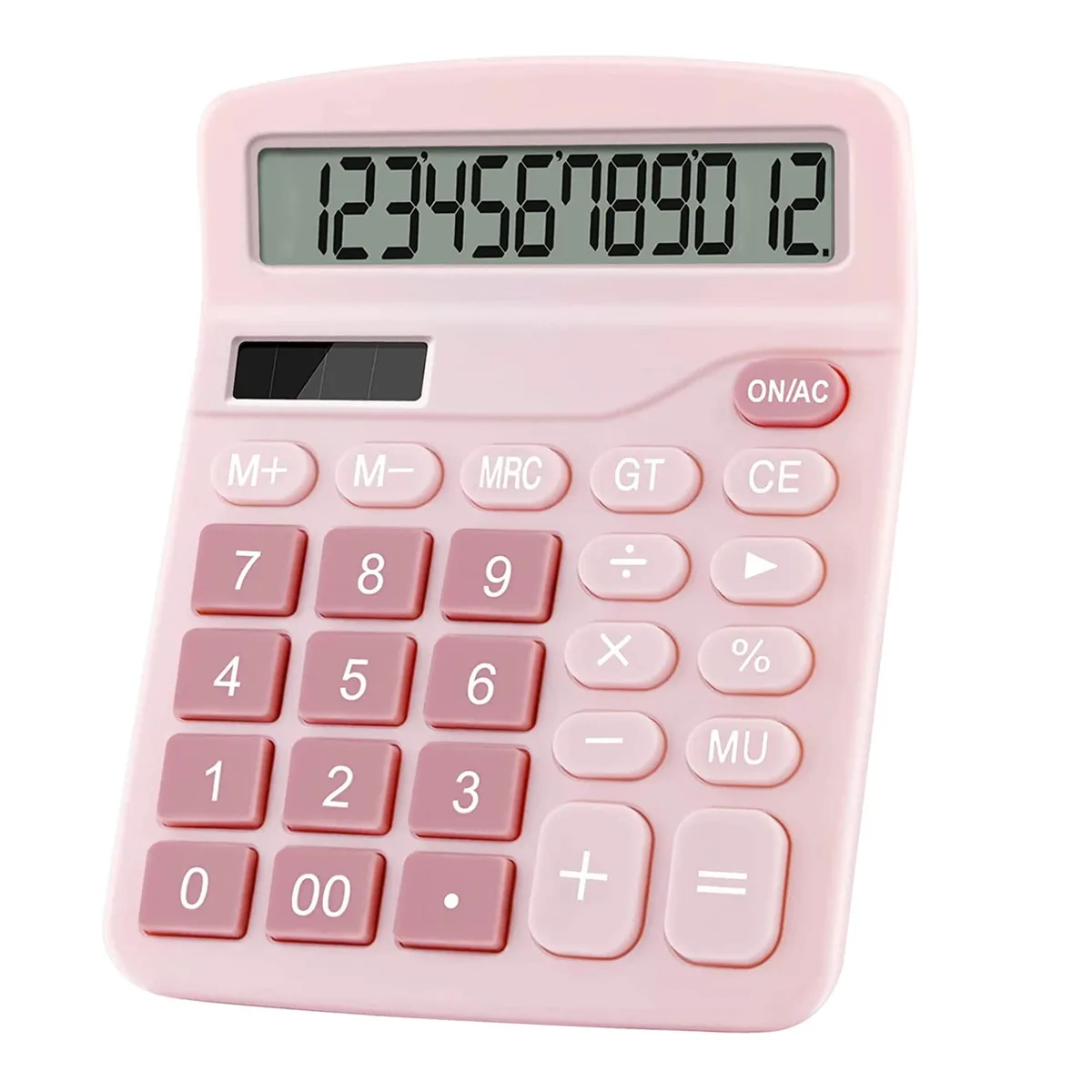  Podokas 01Pink 12-Digit Dual Power Calculator Pink 5.9 x 4.72 in — product photo