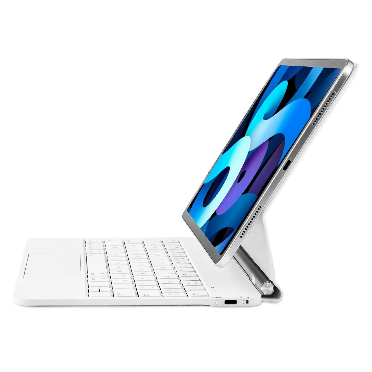 Dark grey keyboard case with integrated trackpad, folded around an 11 inch iPad Pro
