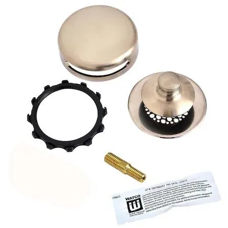Nickel-finish push-pull tub stopper with grid strainer and overflow plate