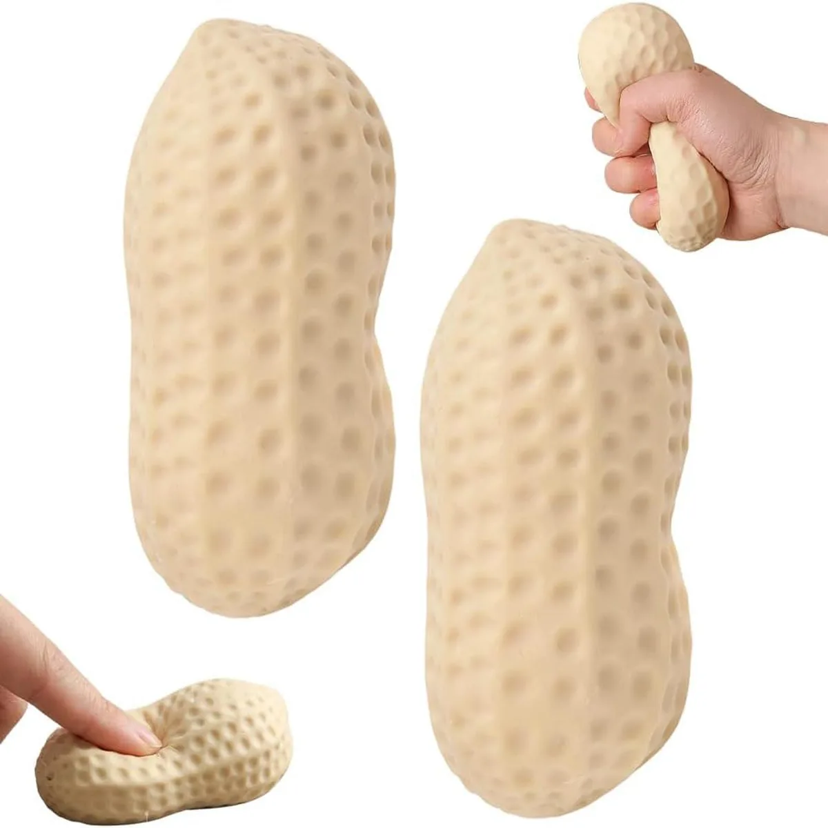 Two smooth peanut-shaped squeeze balls, soft matte finish