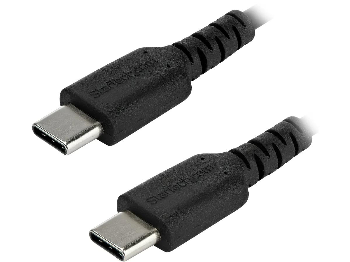 Black one-metre USB 2.0 Type-C cable with male connectors at both ends