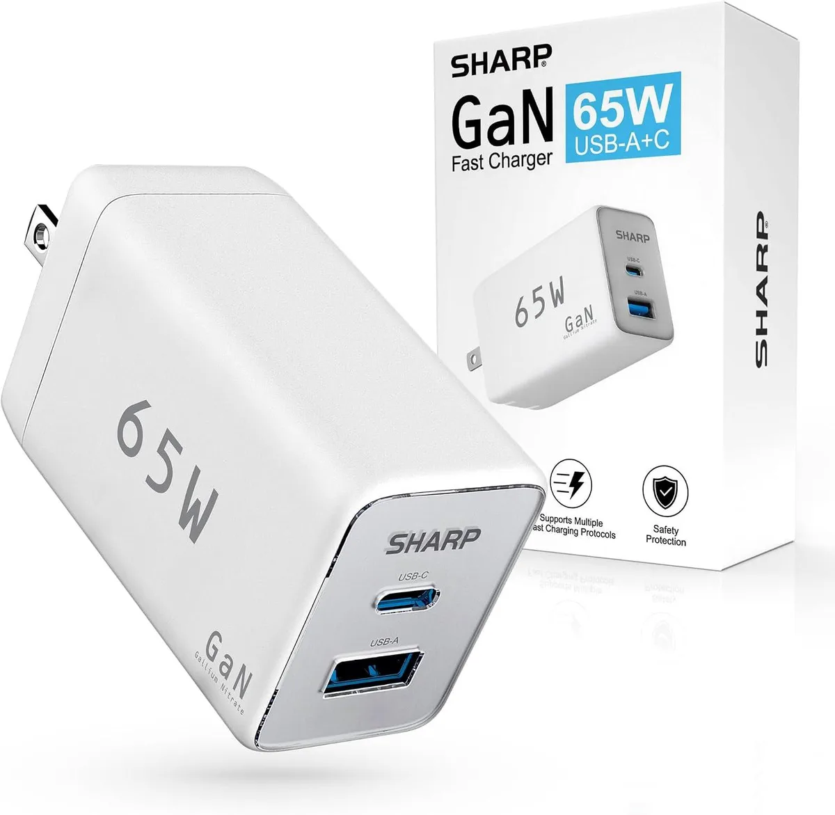 ONITOON ONITOON USB C Charger 65W 2 Port USB A+C GaN White G451A1CU-WHT — product photo
