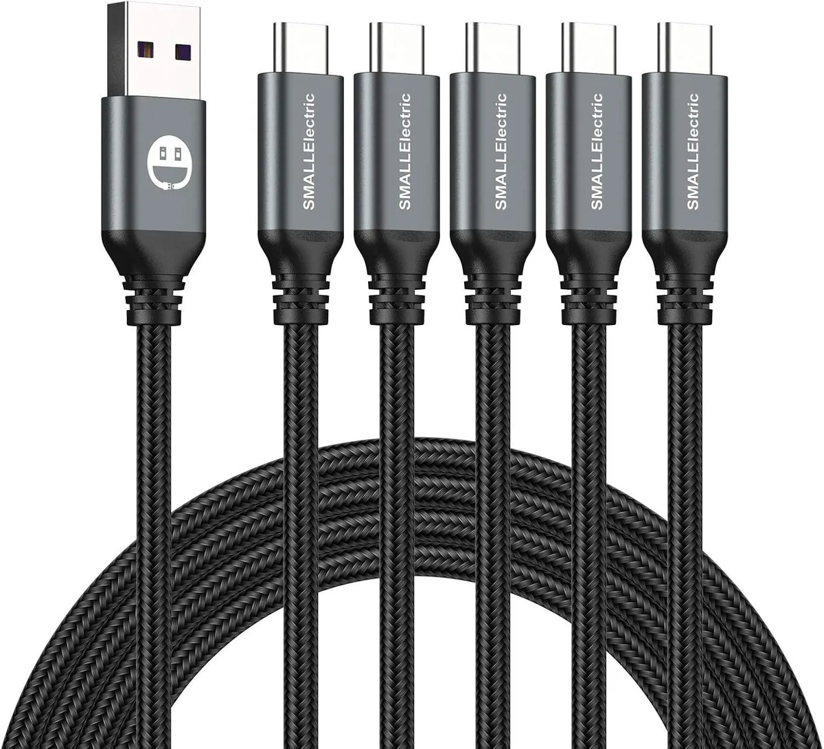 Kootion Kootion USB-C to USB-A Cable 5-Pack 6 ft Braided 3 A Grey — product photo