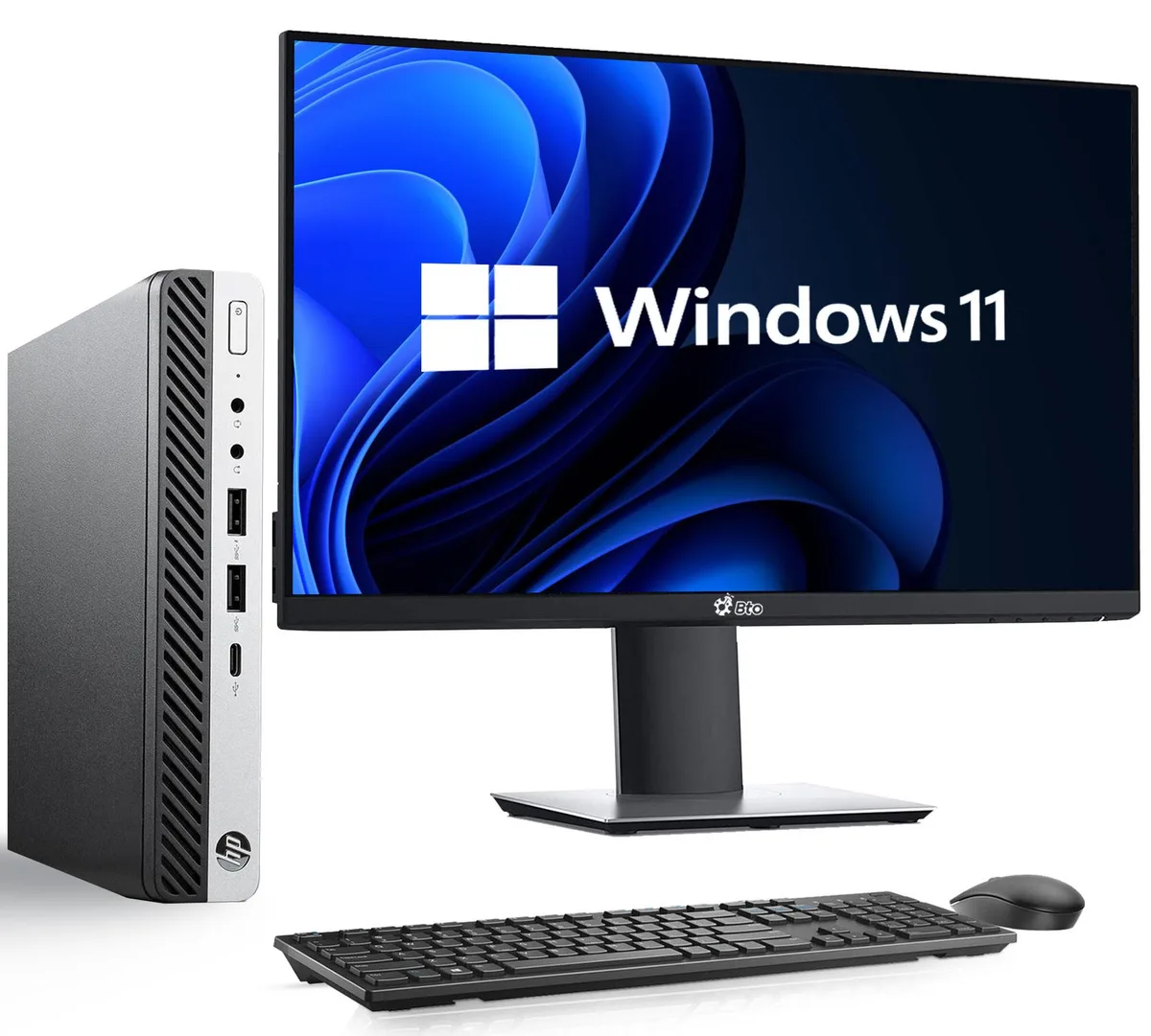 HP HP EliteDesk 800 G3 Tiny desktop PC, Core i7-6700T 3.60GHz, 16GB DDR4, 256GB SSD, 22in monitor, Win 11 Pro — product photo