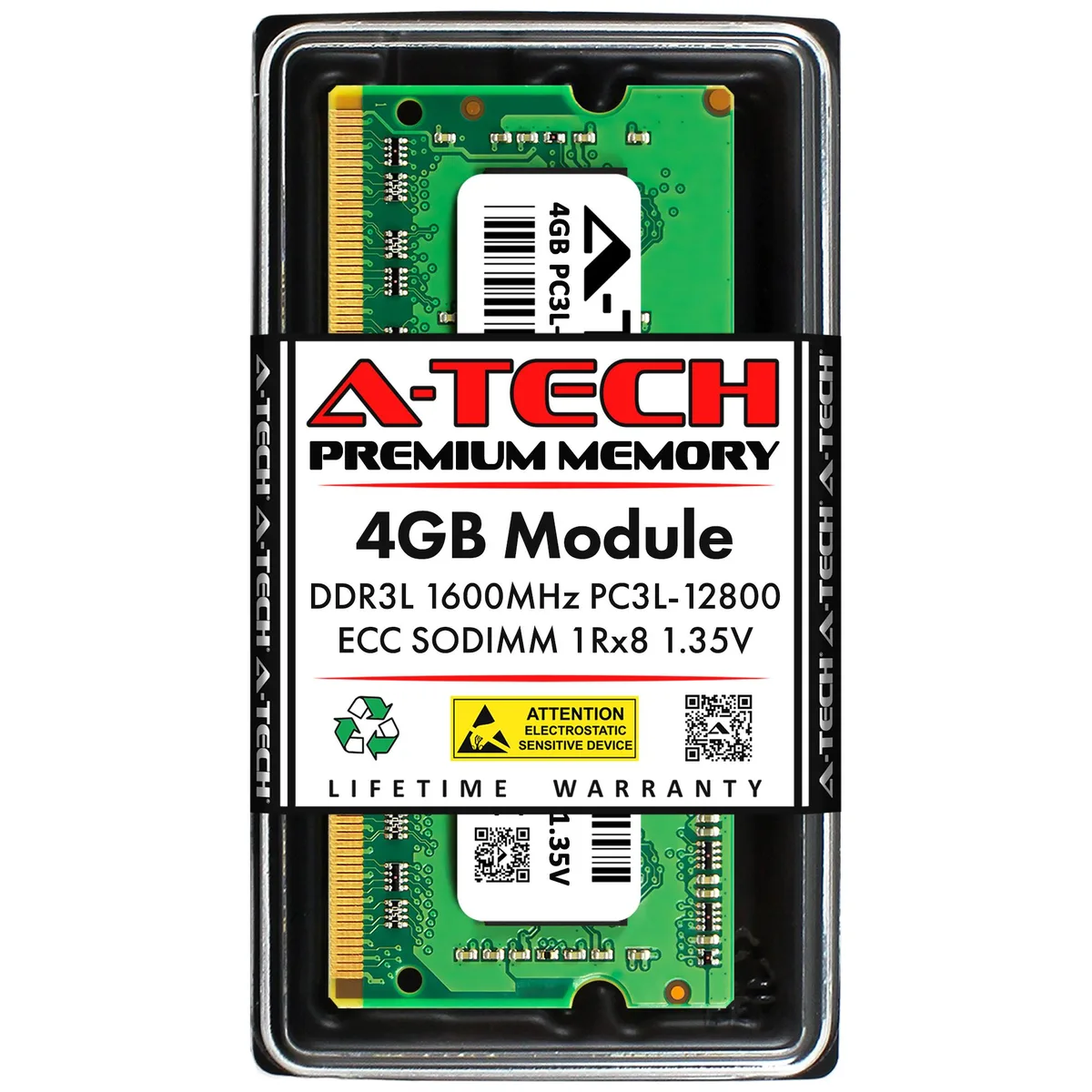 A-Tech A-Tech 4GB DDR3L 1600 ECC SODIMM 1.35V 204-Pin Hynix HMT451A7AFR8A-PB HMT451A7BFR8A-PB PC3L-12800 Server — product photo