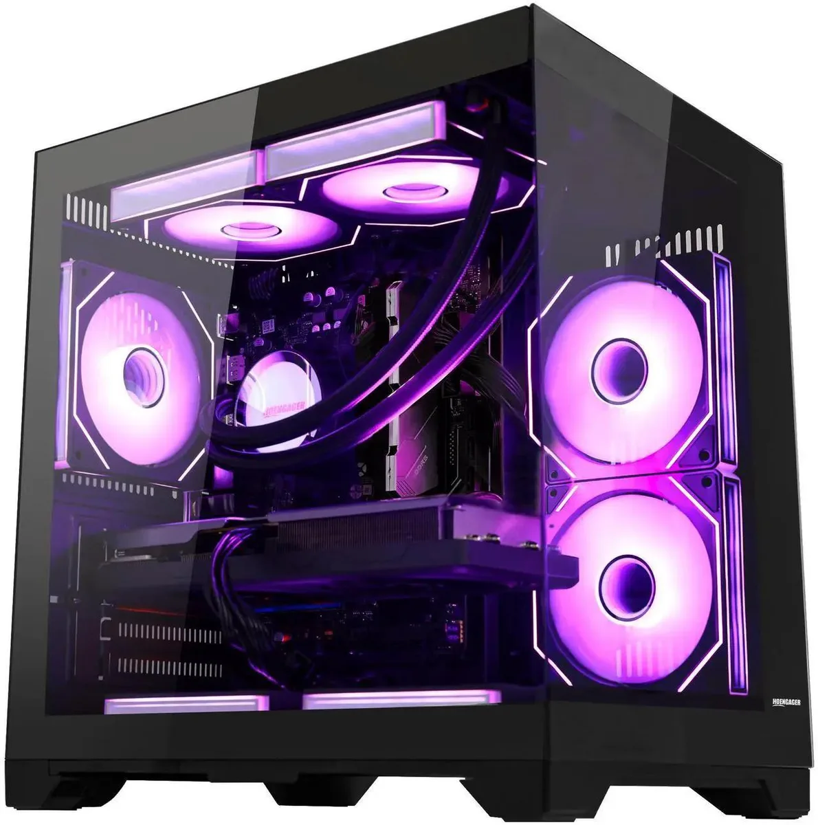 Hoengager Hoengager Gaming PC Ryzen 7 8700F RX 9060 XT 16GB 16GB DDR5 1TB Liquid Cooler Black — product photo