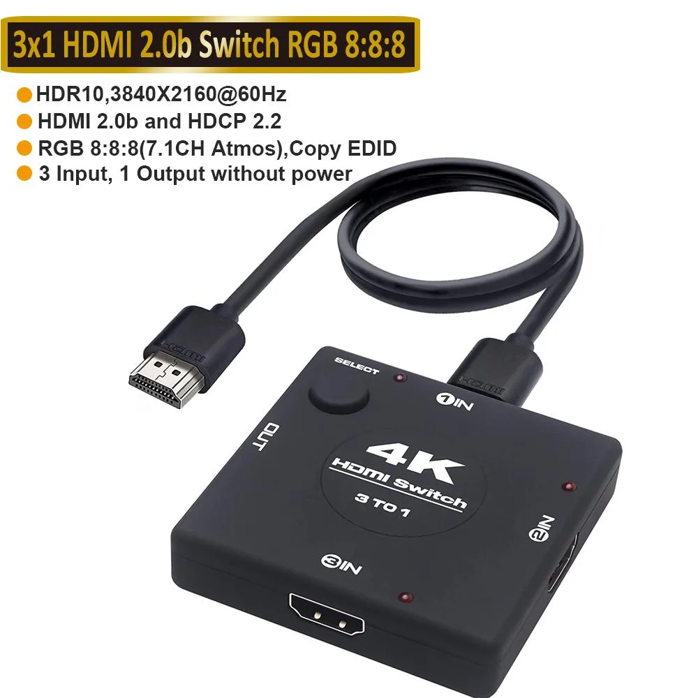AUBEAMTO AUBEAMTO 3-Port HDMI 2.0 Switch 4K 60Hz Black — product photo