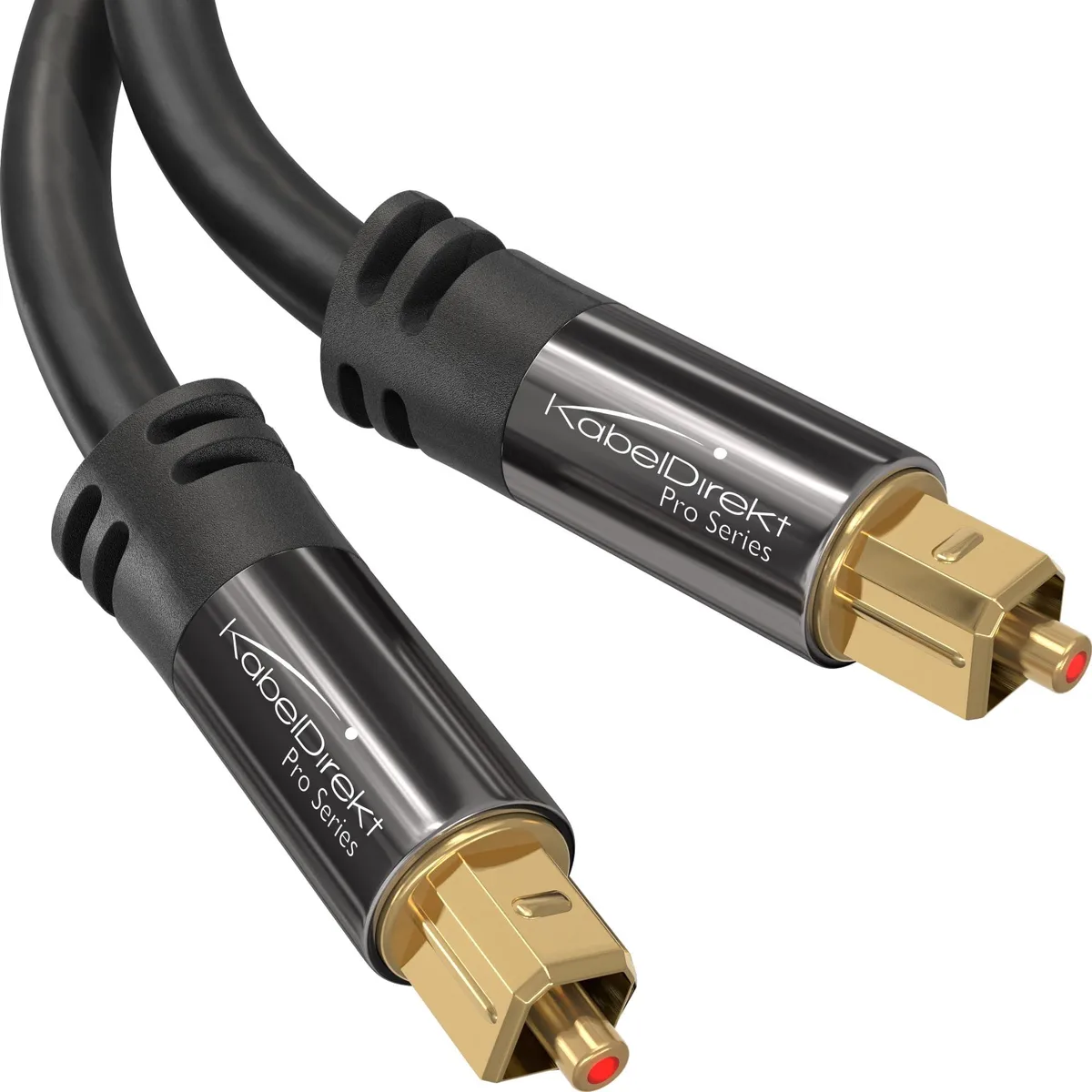 Black 6 ft Toslink optical audio cable with metal connector sleeves and gold-plated tips